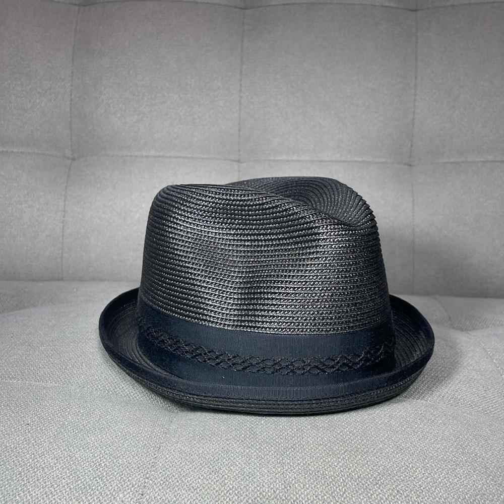Stetson straw Florentine Milan fedora size 55, 6 7/8. Black.